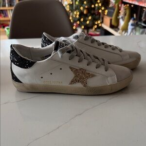 Golden Goose White Sneakers with Glitter Gold Star